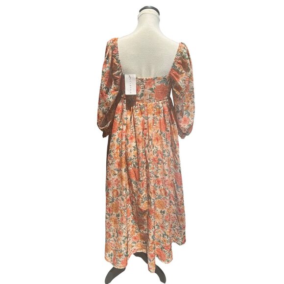 NWT Floral Puff Sleeve Midi Dress Size M Cottagecore Prairie Boho Festival - Picture 3 of 11